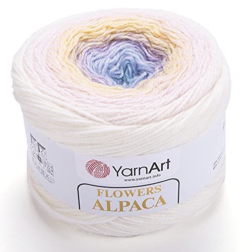 YarnArt Blumen Alpaka 20% Alpaka 80% Acryl, Gewicht 250 g, Länge 900 m, mehrfarbiges Regenbogen-Häkelgarn, Gewicht 2 Sport (402) von Yarn Art