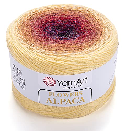 YarnArt Blumen Alpaka 20 % Alpaka 80 % Acryl Gewicht 250 g Länge 1028 Meter mehrfarbig Regenbogen Häkeln Wintergarn Gewicht 2 Sport (418) von Yarn Art