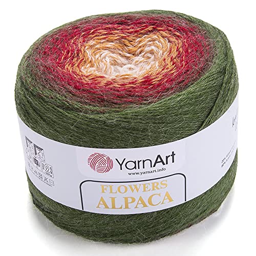Yarn Art Blumen, Alpaka, 20 % Alpaka, 80 % Acryl, Gewicht: 250 g, Länge: 900 m, mehrfarbiges Regenbogen-Häkelgarn, Wintergarn, Gewicht 2 Sport (420) von Yarn Art