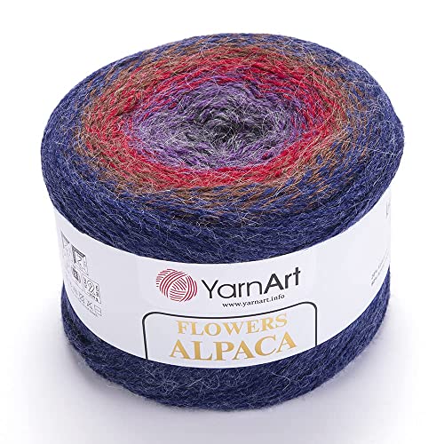 YarnArt Blumen Alpaka 20% Alpaka 80% Acryl, Gewicht 250 g, Länge 900 m, mehrfarbiges Regenbogen-Häkelgarn, Gewicht 2 Sport (439) von Yarn Art