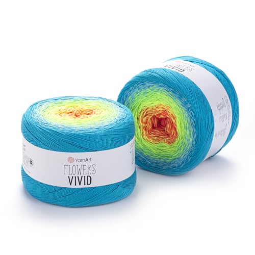 YarnArt Blumen Lebendiges Garn, 250 g, 250 g, 1094 m, 55 % Baumwolle, 45 % Acryl, mehrfarbig, Baumwolle, feines Garn, Regenbogen-Häkelgarn für Frühling und Sommer (509) von Yarn Art