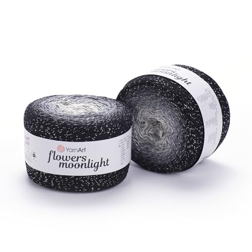 YarnArt Blumen Moonlight Glitter Baumwollgarn, Gewicht 260 g, Länge 900 m, Sport-Garn, Regenbogen-Häkeln, metallisches Lurex-Handstrick, glänzend, mehrfarbige Baumwolle, Regenbogen-Häkeln (3253) von Yarn Art