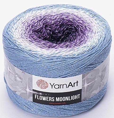 YarnArt Blumen Moonlight Glitter Baumwollgarn, Gewicht 260 g, Länge 900 m, Sport-Garn, Regenbogen-Häkeln, metallisches Lurex-Handstrick, glänzend, mehrfarbige Baumwolle, Regenbogen-Häkeln (3264) von Yarn Art
