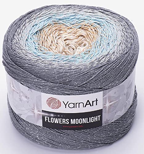 YarnArt Blumen Moonlight Glitter Baumwollgarn, Gewicht 260 g, Länge 900 m, Sport-Garn, Regenbogen-Häkeln, metallisches Lurex-Handstrick, glänzend, mehrfarbige Baumwolle, Regenbogen-Häkeln (3268) von Yarn Art