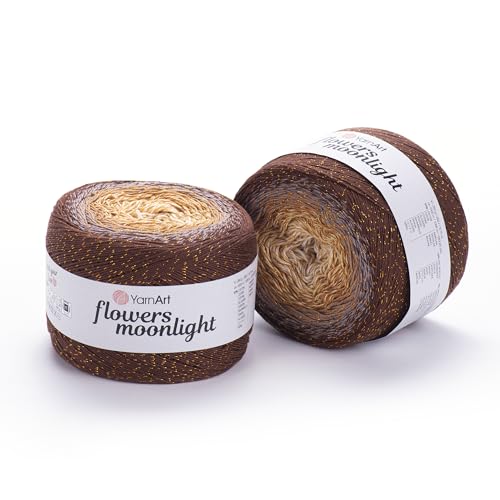 YarnArt Blumen Moonlight Glitter Baumwollgarn, Gewicht 260 g, Länge 900 m, Sport-Garn, Regenbogen-Häkeln, metallisches Lurex-Handstrick, glänzend, mehrfarbige Baumwolle, Regenbogen-Häkeln (3284) von Yarn Art
