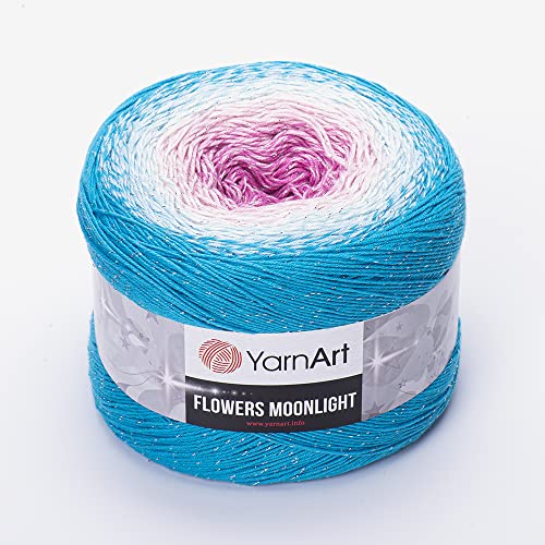YarnArt Blumen Moonlight Glitter Baumwollgarn, Gewicht 260 g, Länge 900 m, Sport-Garn, Regenbogen-Häkeln, metallisches Lurex-Handstrick, glänzend, mehrfarbige Baumwolle, Regenbogen-Häkeln (3294) von Yarn Art