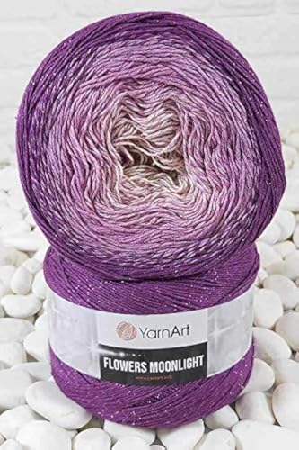 YarnArt Blumen Moonlight Glitter Baumwollgarn, weich, Regenbogen-Häkeln, metallischer Lurex, handgestrickt, glänzend, silberner Kuchen, mehrfarbige Baumwolle, 1 Knäuel, Gewicht 260 g, Länge 1000 cm, 1 von Yarn Art