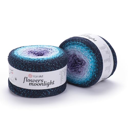 YarnArt Blumen Moonlight Glitter Baumwollgarn, weich, Regenbogen-Häkeln, metallisches Lurex, handgestrickt, glänzend, silberfarbener Kuchen, mehrfarbige Baumwolle, Länge 1000 cm, 2 Sport-Garn (3254) YarnArt Blumen Moonlight Glitter Baumwollgarn, weich, Regenbogen-Häkeln, metallisches Lurex, handgestrickt, glänzend, silberfarbener Kuchen, mehrfarbige Baumwolle, Länge 1000 cm, 2 Sport-Garn (3254) von Yarn Art