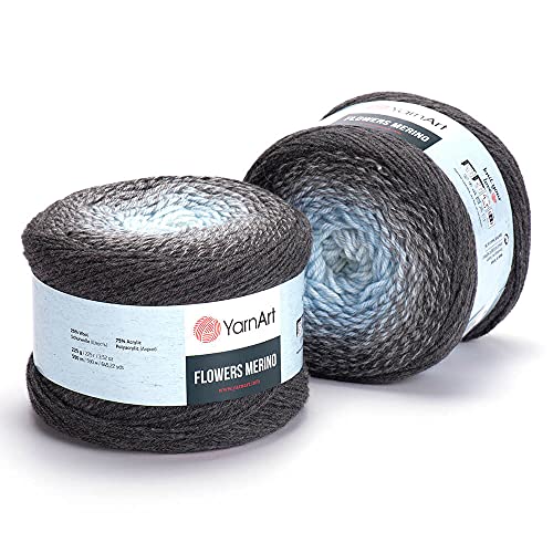 YarnArt Blumen-Strickgarn aus Merinowolle, Acrylgarn, flauschiges Texturgarn mit warmen und Regenbogenfarben für Herbst – Winterprojekte, leicht (3), 225 g, 645 Yds (1 Stück) (550) von Yarn Art