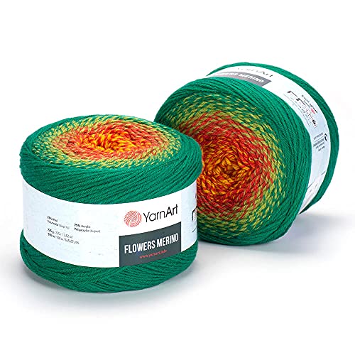 YarnArt Blumen-Strickgarn aus Merinowolle, Acrylgarn, flauschiges Texturgarn mit warmen und Regenbogenfarben für Herbst – Winterprojekte, leicht (3), 225 g, 645 m (1 Stück) (533) von Yarn Art
