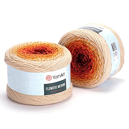 YarnArt Blumen-Strickgarn aus Merinowolle, Acrylgarn, flauschiges Texturgarn mit warmen und Regenbogenfarben für Herbst – Winterprojekte, leicht (3), 225 g, 645 m (1 Stück) (542) von Yarn Art