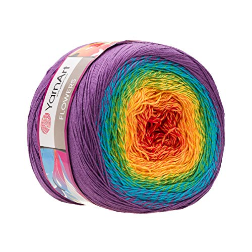 YarnArt Blumengarn, 55 % Baumwolle, 45 % Acryl, 250 g, 1094 m, mehrfarbiges Baumwollgarn, Regenbogen-Häkelgarn, Frühling, Sommer 2 Sportgarn (277) von Yarn Art