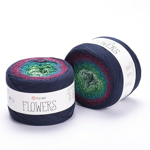 Yarn Art YarnArt Blumengarn, 55 % Baumwolle, 45 % Acryl, 250 g, mehrfarbiges Baumwollgarn, Regenbogen-Häkelgarn, Frühling, Sommer, 1 feiner Sportknäuel (266) von Yarn Art