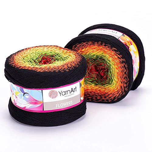 YarnArt Blumengarn, 55 % Baumwolle, 45 % Acryl, 250 g, 1094 m, mehrfarbiges Baumwollgarn, Regenbogen-Häkelgarn, Frühling, Sommer 2 Sportgarn (267) von Yarn Art