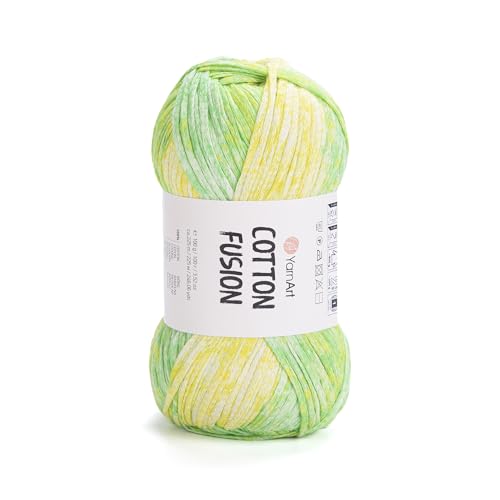YarnArt Cotton Fusion – 100 % Baumwolle, mehrfarbiges Garn zum Stricken und Häkeln, weiches und leichtes Sommergarn, 100 g, 225 m, ideal für Zubehör und DIY-Projekte (3644) von Yarn Art