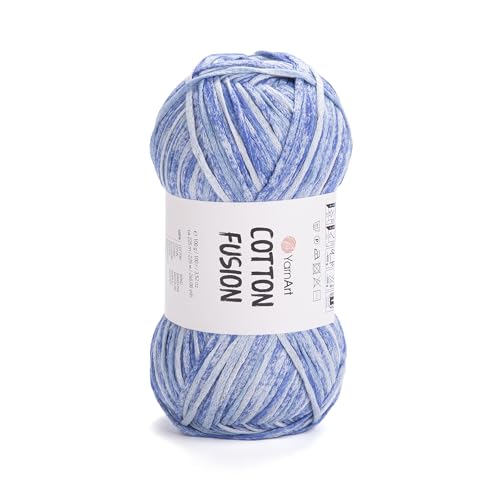 YarnArt Cotton Fusion – 100 % Baumwolle, mehrfarbiges Garn zum Stricken und Häkeln, weiches und leichtes Sommergarn, 100 g, 225 m, ideal für Zubehör und DIY-Projekte (3645) von Yarn Art