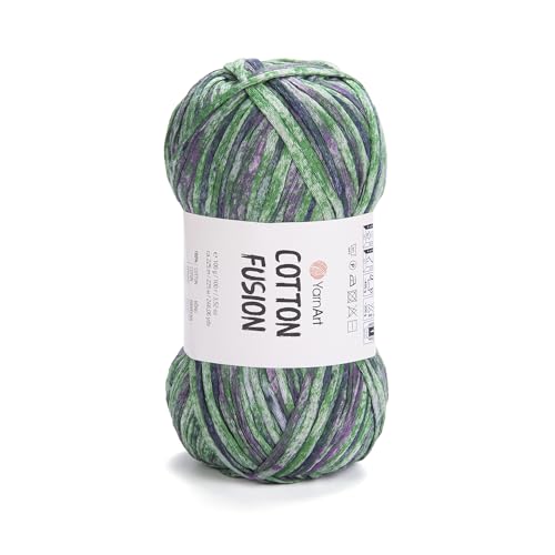 YarnArt Cotton Fusion – 100 % Baumwolle, mehrfarbiges Garn zum Stricken und Häkeln, weiches und leichtes Sommergarn, 100 g, 225 m, ideal für Zubehör und DIY-Projekte (3648) von Yarn Art