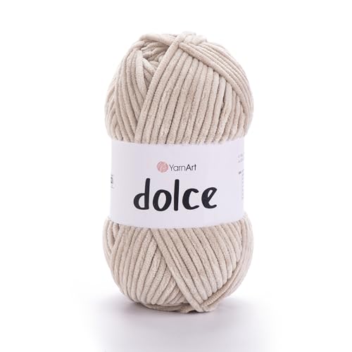 YarnArt Dolce Chenille-Garn - Weiches Samtgarn für Amigurumi, Plüschtiere, Decken - Super Bulky, 100 g, 120 m (131 yds) - Ideal für Häkel- & Strickprojekte (771, Beige) von Yarn Art