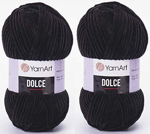 YarnArt Dolce-Garn, Samtgarn, 100 % Mikro-Polyester, 2 Stück, 264 Meter, 2 x 100 g, super sperrig: 6 Baby-Chenille-Garn (742 schwarz) von Yarn Art