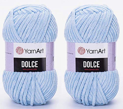 YarnArt Dolce Samtgarn, 100 % Mikro-Polyester, 2 Stück, 264 Meter, 2 x 100 g, super sperrig: 6 Baby-Chenille-Garn (749 Babyblau) von Yarn Art