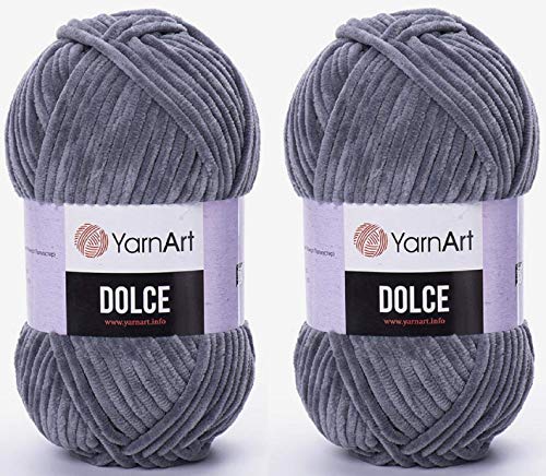 YarnArt Dolce-Garn, 100 % Mikro-Polyester, 2 Stück, 260 Meter, 2 x 100 g, super sperrig: 6 Baby-Chenille-Garn (760 Grau) von Yarn Art