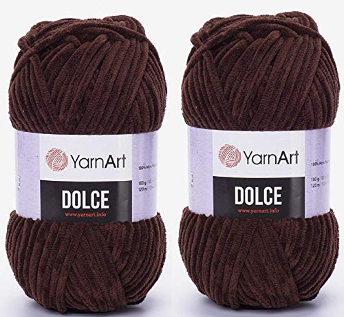 YarnArt Dolce-Garn, 100 % Micropolyester, 2 Knäuel, 2 x 100 g, Super Bulky :6 Baby-Chenille-Garn (775 Dunkelbraun) von Yarn Art