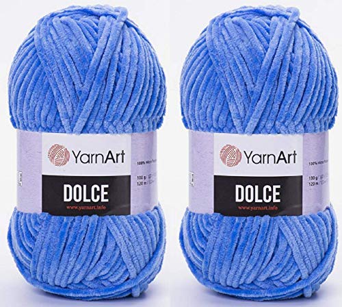 YarnArt Dolce-Garn, 100 % Mikro-Polyester, 2 Stück, 260 Meter, 2 x 100 g, super sperrig: 6 Baby-Chenille-Garn (777 Blau) von Yarn Art