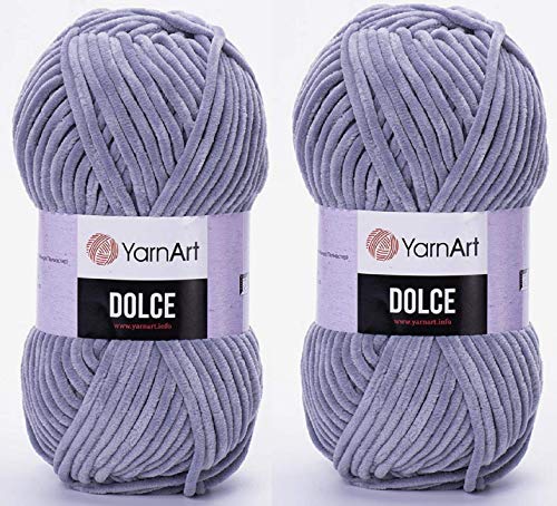 YarnArt Dolce Garn, 100 % Micropolyester, 2 Knäuel, 2 x 100 g, Super Bulky :6 Baby-Chenille-Garn (782 Graublau) von Yarn Art