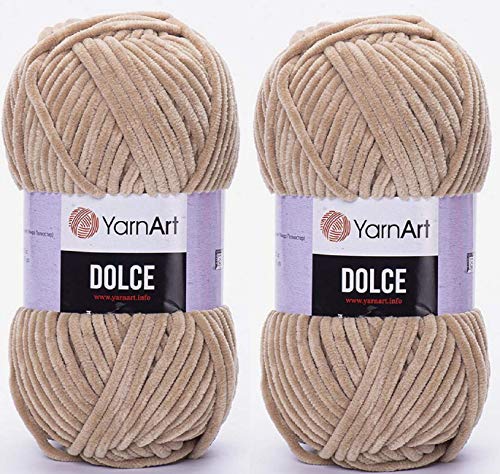 YarnArt Dolce-Garn, 100 % Mikro-Polyester, 2 Stück, 260 Meter, 2 x 100 g, super sperrig: 6 Baby-Chenille-Garn (747 Dunkelbeige) von Yarn Art