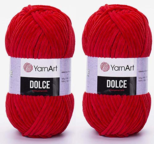 YarnArt Dolce-Garn, 100 % Mikro-Polyester, 2 Stück, 260 Meter, 2 x 100 g, super sperrig: 6 Baby-Chenille-Garn (748 Rot) von Yarn Art