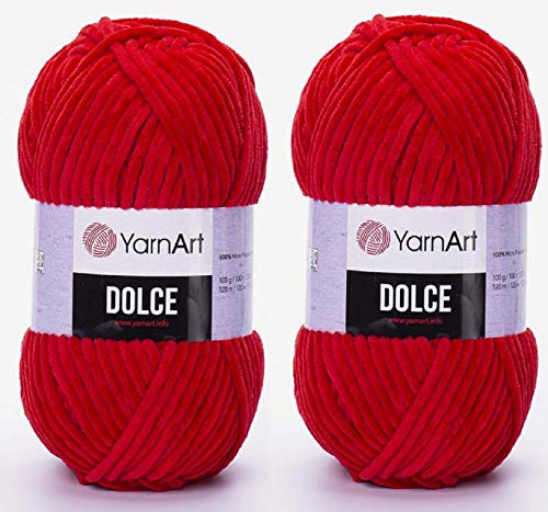 YarnArt Dolce-Garn, 100 % Mikro-Polyester, 2 Stück, 260 Meter, 2 x 100 g, super sperrig: 6 Baby-Chenille-Garn (748 Rot) von Yarn Art
