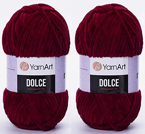 YarnArt Dolce-Garn, 100 % Mikro-Polyester, 2 Stück, 260 Meter, 2 x 100 g, super sperrig: 6 Baby-Chenille-Garn (752 Bordeaux) von Yarn Art