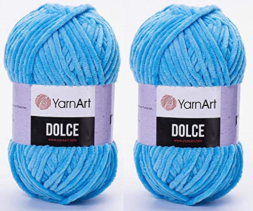 YarnArt Dolce-Garn, 100 % Mikro-Polyester, 2 Stück, 260 Meter, 2 x 100 g, super sperrig: 6 Baby-Chenille-Garn (758 Hellblau) von Yarn Art