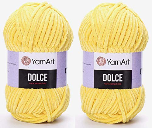 YarnArt Dolce-Garn, 100 % Mikro-Polyester, 2 Stück, 260 Meter, 2 x 100 g, super sperrig: 6 Baby-Chenille-Garn (761 Gelb) von Yarn Art