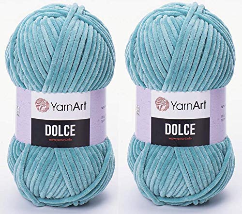 YarnArt Dolce-Garn, 100 % Mikro-Polyester, 2 Stück, 260 Meter, 2 x 100 g, super sperrig: 6 Baby-Chenille-Garn (770 Helltürkis) von Yarn Art