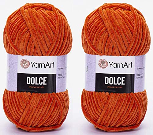 YarnArt Dolce-Garn, 100 % Mikro-Polyester, 2 Stück, 260 Meter, 2 x 100 g, super sperrig: 6 Baby-Chenille-Garn (778 Orange) von Yarn Art