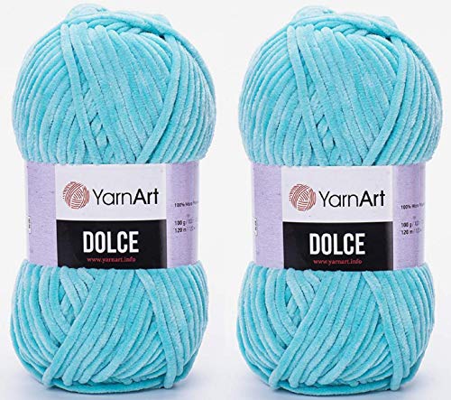 YarnArt Dolce-Garn, 100 % MicroPolyester, 2 Knäuel, 260 m, 2 x 100 g, super sperrig: 6 Baby-Chenille-Garn (746 Türkis) von Yarn Art