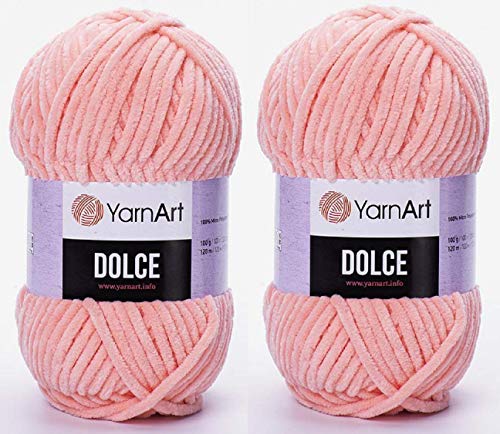 YarnArt Dolce-Garn, 100 % Mikro-Polyester, 2 Stück, 264 Meter, 2 x 100 g, super sperrig: 6 Baby-Chenille-Garn (764 Lachs) von Yarn Art