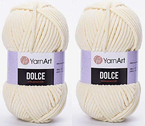 YarnArt Dolce-Garn, 100 % Mikro-Polyester, 2 Stück, 264 Meter, 2 x 100 g, super sperrig: 6 Baby-Chenille-Garn (783 Creme) von Yarn Art
