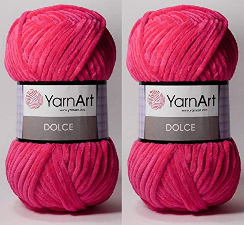 YarnArt Dolce-Garn, Samtgarn, 100 % Mikro-Polyester, 2 Stück, 264 Meter, 2 x 100 g, super sperrig: 6 Baby-Chenille-Garn (759 Fusia) von Yarn Art