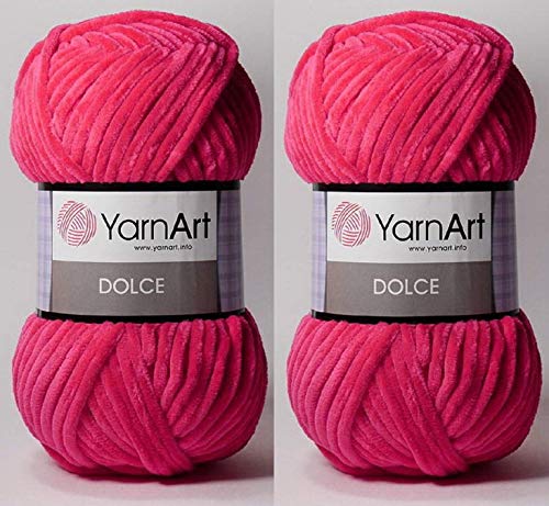 YarnArt Dolce-Garn, Samtgarn, 100 % Mikro-Polyester, 2 Stück, 264 Meter, 2 x 100 g, super sperrig: 6 Baby-Chenille-Garn (759 Fusia) von Yarn Art