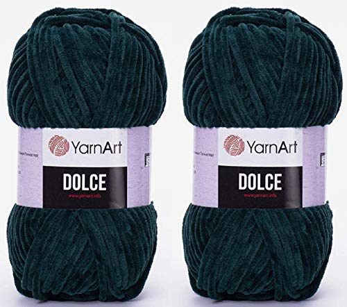 YarnArt Dolce-Garn, Samtgarn, 100 % Mikro-Polyester, 2 Stück, 264 Meter, 2 x 100 g, super sperrig: 6 Baby-Chenille-Garn (774 Smaragd) von Yarn Art