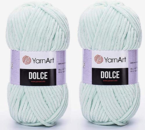 YarnArt Dolce Samtgarn, 100 % Mikro-Polyester, 2 Stück, 264 Meter, 2 x 100 g, super sperrig: 6 Baby-Chenille-Garn (753 Wassergrün) von Yarn Art
