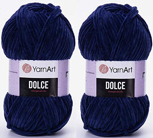 YarnArt Dolce Samtgarn, 100 % Mikro-Polyester, 2 Stück, 264 Meter, 2 x 100 g, super sperrig: 6 Baby-Chenille-Garn (756 Dunkelblau) von Yarn Art