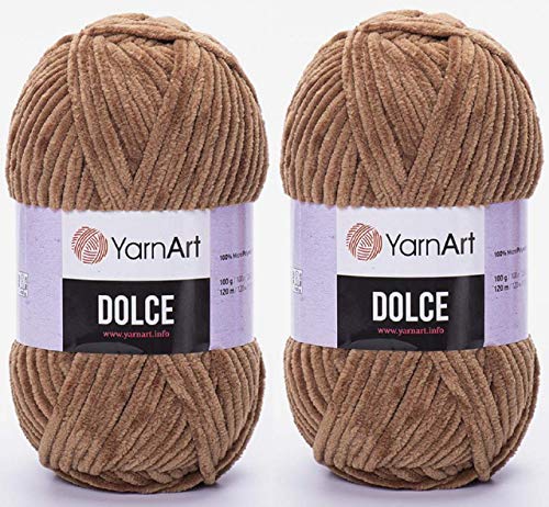 YarnArt Dolce Samtgarn, 100 % Mikro-Polyester, 2 Stück, 264 Meter, 2 x 100 g, super sperrig: 6 Baby-Chenille-Garn (765 Karamell) von Yarn Art
