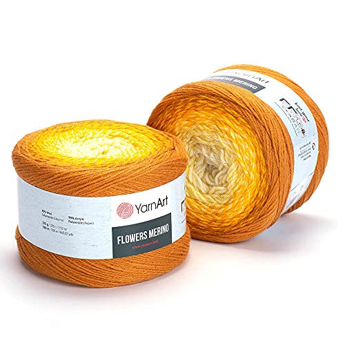 YarnArt Flowers 552 Merinowolle, Acrylgarn, Strickgarn, flauschiges Texturgarn mit warmen und Regenbogenfarben, für Herbst und Winter, leicht, 225 g, 1 Stück von Yarn Art