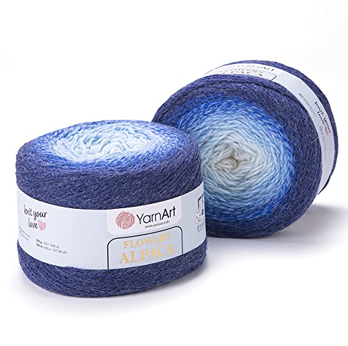 YarnArt Flowers Alpaca, 500 Gramm Bobbel Wolle Farbverlauf, 20% Alpaka Wolle, Bobble Strickwolle Mehrfarbig (409) von Yarn Art