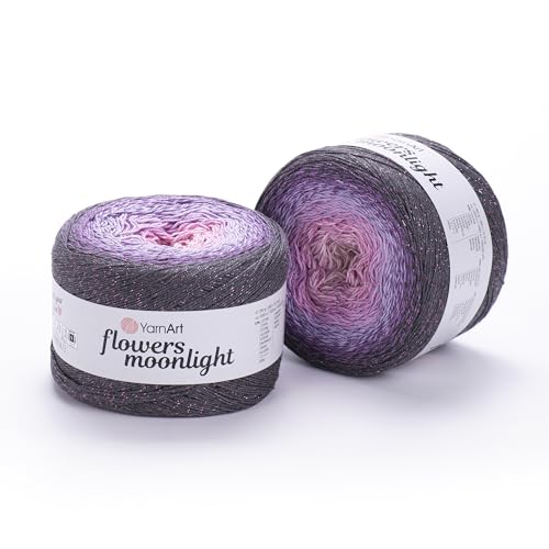 YarnArt Flowers Moonlight 3276 Baumwoll-Acrylgarn mit Farbverlauf und metallischem Lurex, 250 g, 1000 Meter, glänzendes, mehrfarbiges Garn zum Häkeln, Stricken, für Schals und DIY-Projekte von Yarn Art