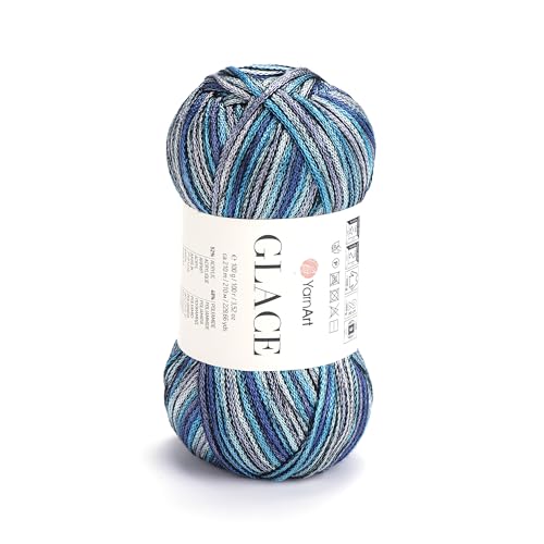 YarnArt Glace Garn, 52 % Acryl, 48 % Polyamid, leichtes Strick- und Häkelgarn, 100 g, 210 m, weich, langlebig, glänzende Oberfläche für Kleidungsstücke und Accessoires (7201) von Yarn Art