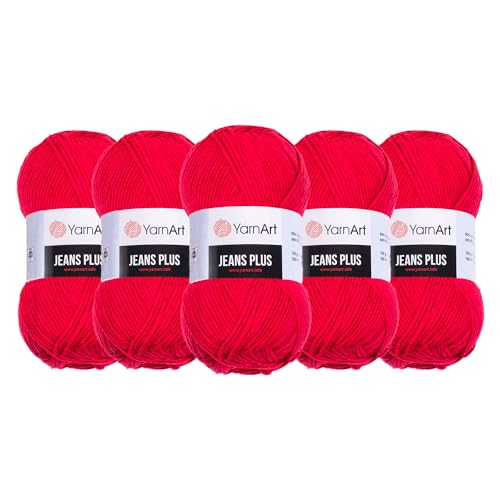 YarnArt Jeans Plus-Garn, 55 % Baumwolle, 45 % Polyacryl, 100 g, 160 m, Garngewicht: 4: Kammgarn, Weinrot - 51 von Yarn Art